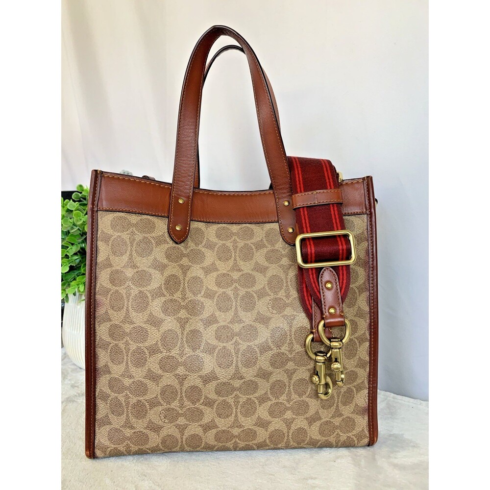 Coach CO766 Truffle Rust Carriage & Signature Coated Canvas Tote